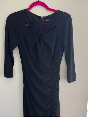 INC International Concepts Black Twist-Neck Ruched and Lined Dress